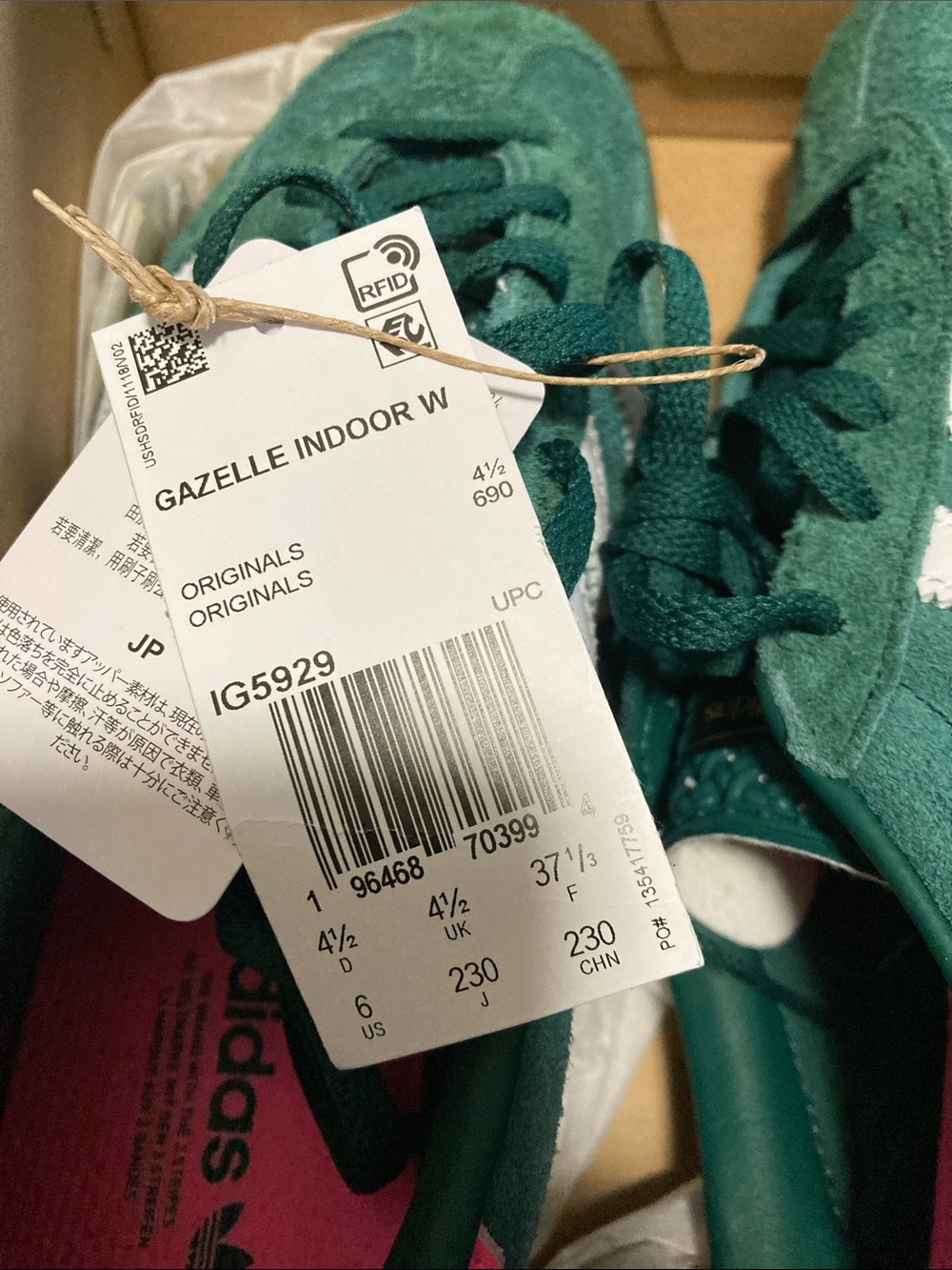 adidas Gazelle Indoor Women's Size 6 Collegiate Green Lucid Pink IG5929 NEW - Picture 7 of 7